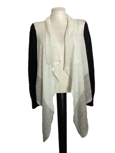 J.J. BASICS Acrylic Colorblock Ivory/Gray/Black Open Front Cardigan Sweater Sz M - Picture 1 of 7