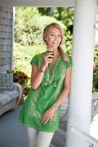 Calypso St Barth Minikleid grün und gold bestickt - Bild 1 von 8