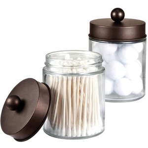 Apothecary Jars Bathroom Storage Organizer - Cute Qtip Dispenser Holder Vanity - Picture 1 of 8