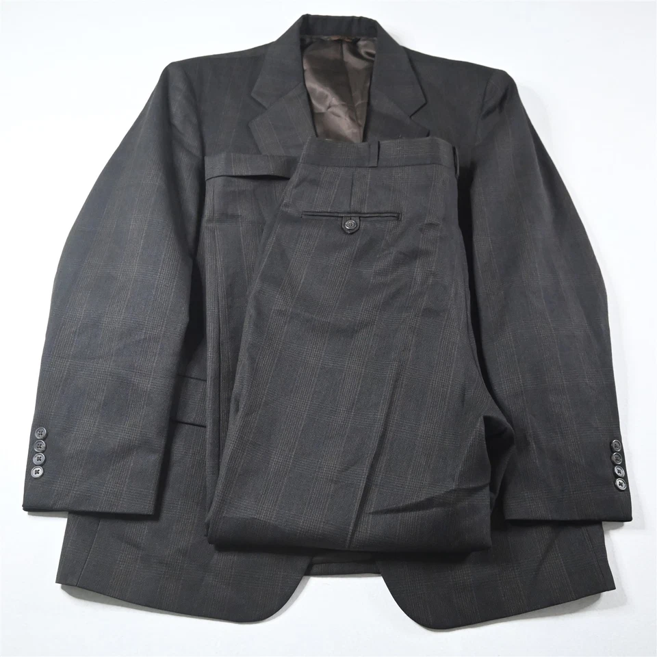 Vtg USA Made 43R 36x30 Brown Glenn Check Wool Mens Jacket Pants Suit - Imagem 1 de 4