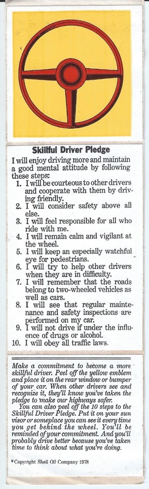 Shell Oil Company Skillful Driver Pledge 1978 Vintage Sticker Set - Image 1 of 1