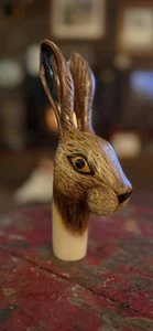 Hand Carved wood Rabbit Head Walking Stick Topper - Picture 1 of 5
