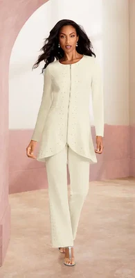 Terno calça enfeitada tamanho 10 veludo meia-noite marfim casamento igreja festa Nikole - Imagem 1 de 4