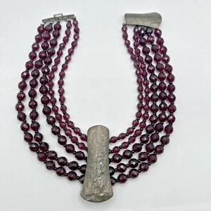 Collana Vintage Les Bernard 36” Viola 5 Fili Grande Chiusura Peltro Passerella - Foto 1 di 9