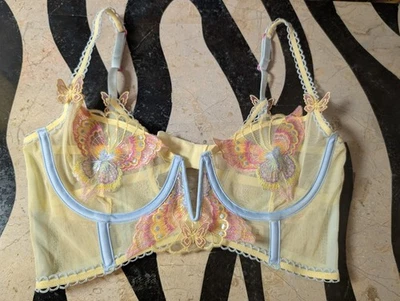 For Love & Lemons Pastel Papillon Longline Lace Bra 34B, Gently Used, Butterfly - Image 1 of 4