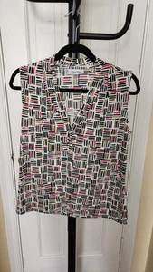 CALVIN KLEIN WOMENS BLOUSE SLEEVELESS PLEATED GEOMETRIC SIZE PL Multicolor - Picture 1 of 11