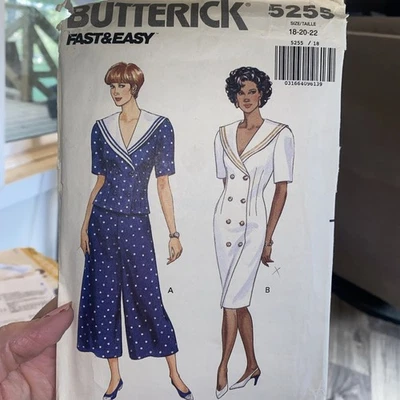 Vintage 1991 Butterick 5255 Misses Dress Top Split Skirt SZ 18-22 UNCUT - Image 1 of 3