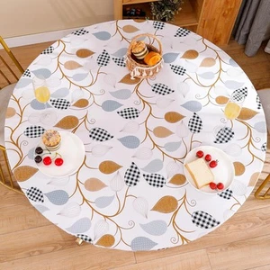 Tablecloth Circular Vinyl-Lined for Up to 36-44 Inch Round Table, Leaves - Picture 1 of 5