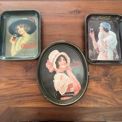 Set of 3 Vintage Coca Cola Serving Trays Flapper Party Betty Girl Advertising  - Image 1 of 4