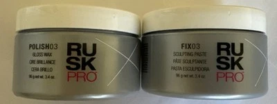 Rusk Pro Polish 03 & Fix 03 paquete 3,4 OZ Ea. Cera brillante y pasta para esculpir sellada Foto 1 de 4