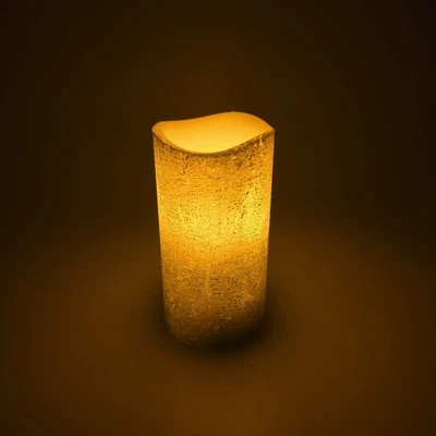 Silver Glitter LED Flameless Candle – 6” Battery Operated Pillar Light Warm Glow - Image 1 of 4