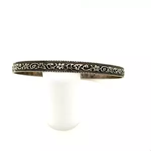 Vintage Sterling Dane Craft Ornate Floral Embossed Oxidized Bangle Bracelet sz 8 - Picture 1 of 7