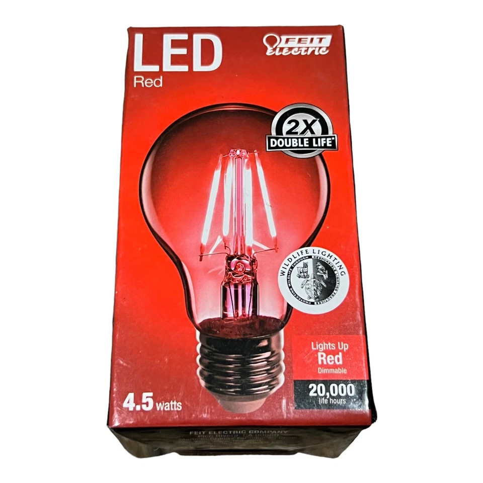 New LED Light Bulb RED FEIT Electric 4.5 watts 2x Long Life 20,000 Hour A19 120v - Image 1 of 1