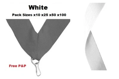SPA TROPHIES WHITE MEDAL RIBBONS LANYARDS WITH CLIP 22mm WOVEN PACKS OF 10/25/50/100
