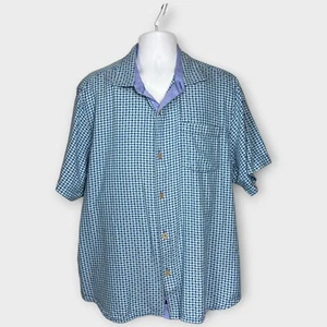Tommy Bahama Hawaii Seidenhemd Herren XL bestickt Shasta Shores Karo Urlaub - Bild 1 von 15