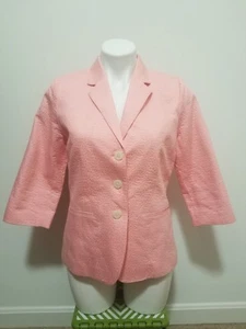 Isaac Mizrahi Live Pink 3-Button 3/4 Sleeve Cotton Suit Blazer Jacket Size 6 - Picture 1 of 5
