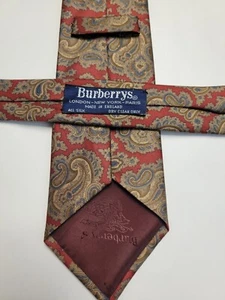 vtg 90s BURBERRYS Men's Neck Tie PAISLEY 100% Silk Burnt Red Brown Blue ENGLAND - Picture 1 of 6