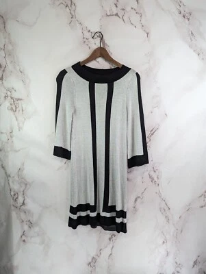 Alice + Olivia Dress Women XS Sweater Gray Wool Colorblock Stripe Mod Mini Tunic - Image 1 of 4