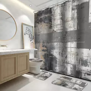 4Pcs Bathroom Shower Curtain Sets with RugsBlack and Grey Painting Art Bathro... - Picture 1 of 7