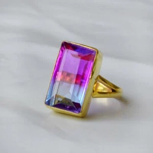 Amazing Tourmaline Quartz Sterling Silver Yellow Gold Plated Gift Ring Jewelry - Picture 1 of 5