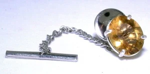11x9 Oval Natural Golden Citrine Gemstone Gem Sterling Silver Tie Tack ESTT73 - Picture 1 of 2