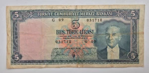 TURKEY 5 LIRE/LIRASI 1930 BANKNOTE - Picture 1 of 2