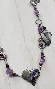 OOAK Sterling Silver Amethyst Necklace Artisan Made Heart Valentine EUC - Picture 1 of 8
