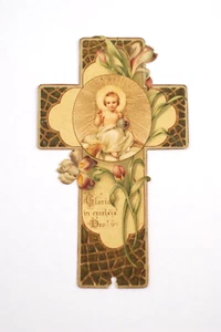 Antique Die Cut Cross Bible Book Mark Infant Baby Jesus Holy Paper Ephemera 1923 - Picture 1 of 3