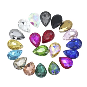 Gota de agua coser en cristal dos agujeros facetado vidrio estrás joyas cuentas - Imagen 1 de 29