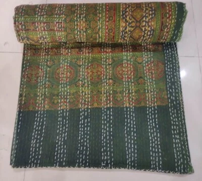 Colcha de algodón Kantha bloque de mano indio colcha tamaño king manta ropa de cama tiro Foto 1 de 4