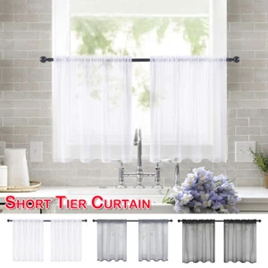 Short Curtains Small Tier Voile Window Curtain Kitchen Living Room Bedroom Drape - Picture 1 of 15