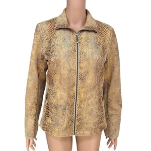 Dialogue Jacket Sz XS Faux Snakeskin Textured Zip Up tan - Picture 1 of 6