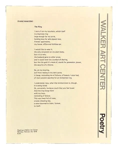 Signed 1978 Limited Edition Poetry Broadside Beat Poet DIANE WAKOSKI "The Ring" - Picture 1 of 4