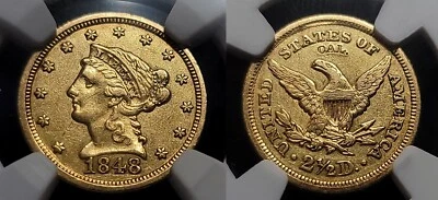 1848 "CAL" $2 1/2 Liberty Head Gold NGC AU 53 1,389 Mintage!!! - Image 1 of 4
