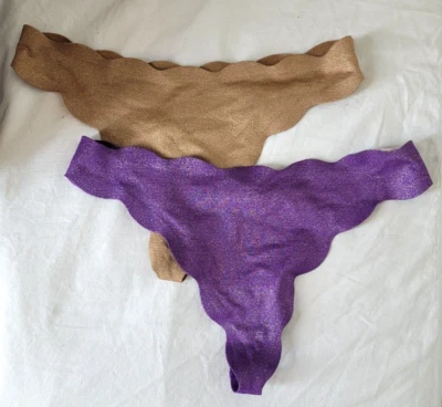 NEW Victoria's Secret Very Sexy SMALL Scalloped Edge Thong Panty Purple Gold - Image 1 of 3