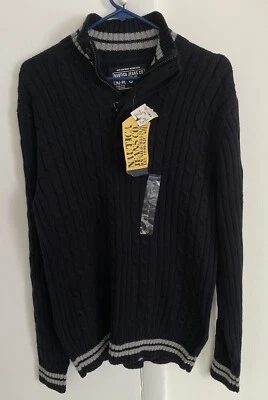 NAUTICA Cable Knit Sweater Men's Size Large 1/4 Zip Blue 100% Cotton NWT - Image 1 of 4