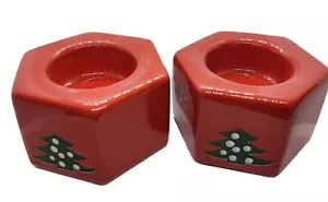 Alemán Waechtersbach Árbol de Navidad Rojo Pequeño Candelabro Votivo 2 piezas 2x3.5" - Imagen 1 de 3