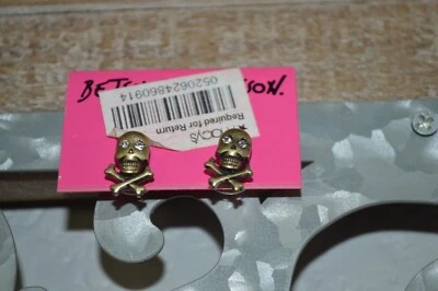 Pendientes Betsey Johnson Calavera y Cruz Hueso Oro Cristal B02157-E01 $25 Minorista Foto 1 de 3