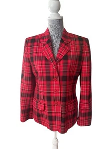 Vintage CHAUS 100% Wool Multicolor Red Plaid Blazer Preppy Jacket Sz 8 Old Money - Picture 1 of 10