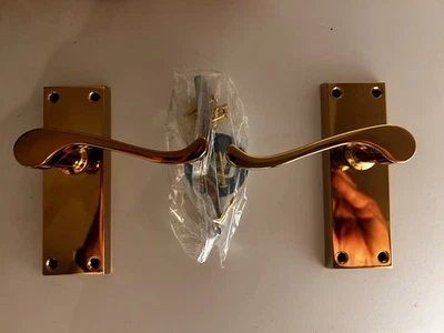 Door Handles Brass Finish Victorian Scroll Domestic Commercial Fire Doors 120mm - Image 1 of 3