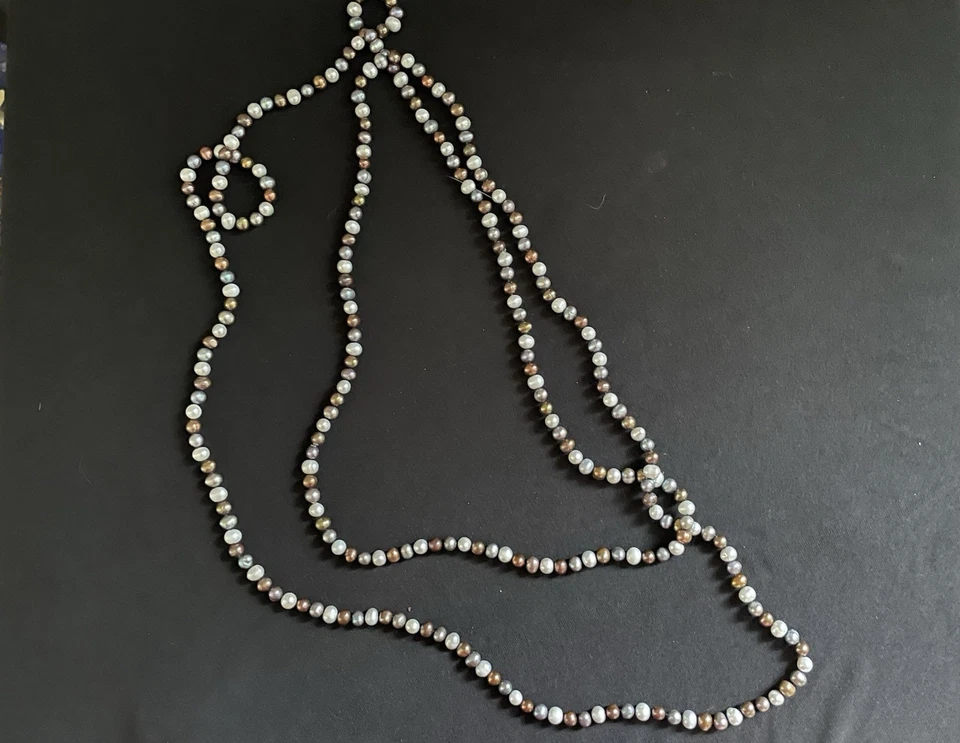 Collar de perlas de agua dulce de 36 pulgadas marrón, plata, azul, blanco y bronce Foto 1 de 1