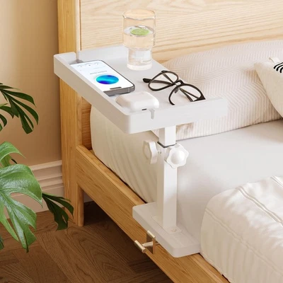 Estante de noche ajustable para cama, blanco dormitorio universitario esencial, bambú... Foto 1 de 4