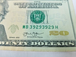 Quad Repeater 3 Digit Fancy Serial Number Twenty Dollar Bill 9s 3s 2s 39293929 - Picture 1 of 4