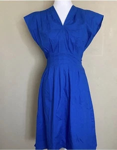 KENSIE Kobaltblau Kleid Baumwolle Popeline I 6 V-Ausschnitt A-Linie Bindebänder definieren Taille Neu mit Etikett - Bild 1 von 10