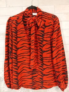 Rixo Seidenbluse Gr. XL rot schwarz Animalprint Krawatte Sekretär Schleife - Bild 1 von 16