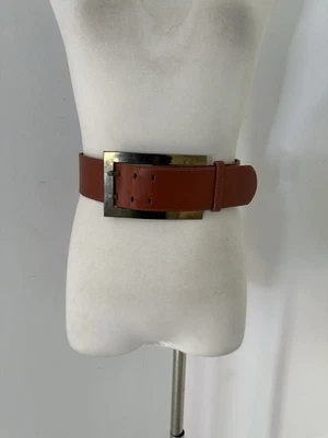 Cinto de cintura vintage anos 70 largo couro marrom pequeno - Imagem 1 de 4
