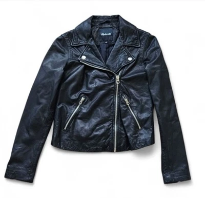 Madewell The Washed Leather Soft Motorcycle Moto Jacket Black Womens Small - Image 1 of 4