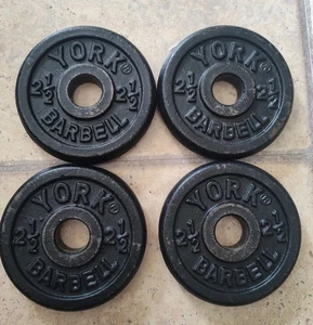 4 vtg YORK BARBELL 2.5 Bodybuilding fitness DUMBBELLS gym STRONGMAN weight plate - Picture 1 of 4