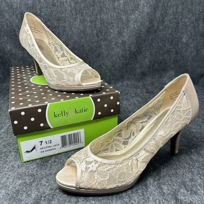 Kelly & Katie Doreen Lace Peep Toe Dressy Shoes Women’s 7.5 Heels 3" NEW w/ Box - Image 1 of 4
