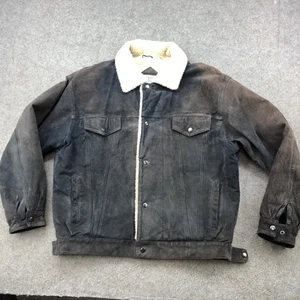 Ash Creek Jacket Mens Medium Black Suede Sherpa Lined Trucker Shearling Collar - Picture 1 of 15